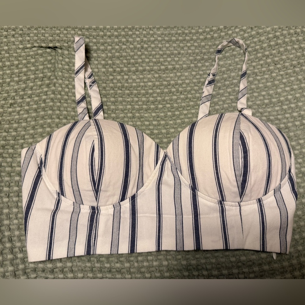 Forever 21 Navy and White Striped crop top